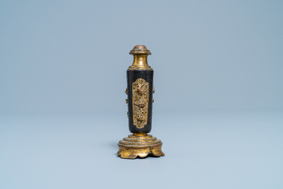 A Chinese lacquered and parcel-gilt bronze joss stick holder, Ming