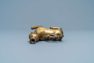 A bronze luster ornament in the shape of a lion with a man's head, Nuremberg, Germany, 14th C.