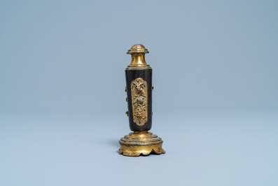 A Chinese lacquered and parcel-gilt bronze joss stick holder, Ming