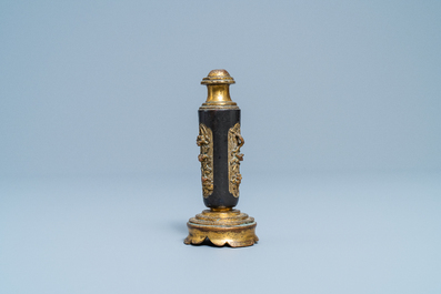 A Chinese lacquered and parcel-gilt bronze joss stick holder, Ming