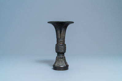 A Chinese bronze 'gu' vase, Ming