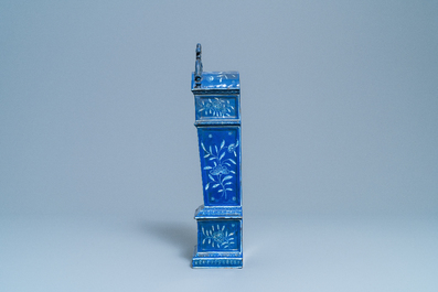 A tall pocket watch holder in blue-ground Saint-Omer faience, France, 18th C.