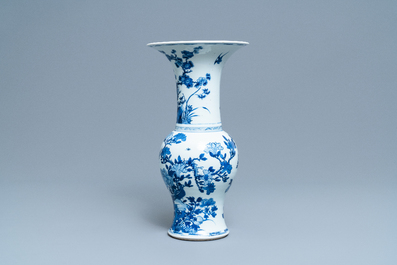 A Chinese blue and white yenyen vase with a bird among foliage, Kangxi
