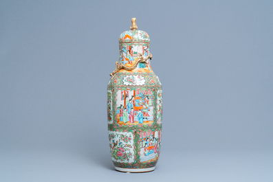 A Chinese Canton famille rose vase and cover, 19th C.