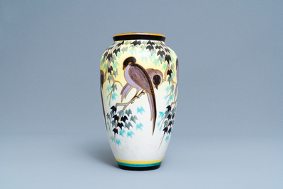 Jan Wind and Charles Catteau for Boch Fr&egrave;res K&eacute;ramis: a matte art deco vase with birds, ca. 1932