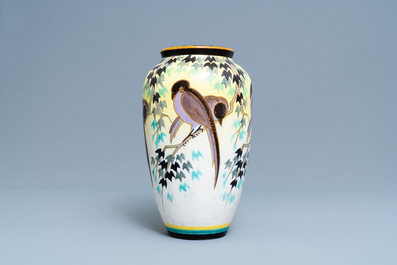 Jan Wind and Charles Catteau for Boch Fr&egrave;res K&eacute;ramis: a matte art deco vase with birds, ca. 1932
