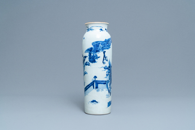 A Chinese blue and white 'qiling and phoenix' sleeve vase, Transitional period