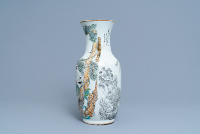 A Chinese qianjiang cai vase with a fine landscape, 19/20th C.
