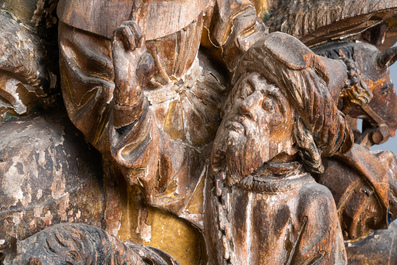 Deux grands fragments de retables en bois sculpt&eacute; et polychrom&eacute;, probablement Brabant, 15/16&egrave;me