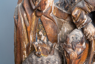 Deux grands fragments de retables en bois sculpt&eacute; et polychrom&eacute;, probablement Brabant, 15/16&egrave;me