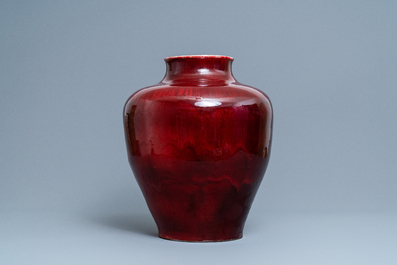 A large Chinese monochrome sang de boeuf vase, 19/20th C.