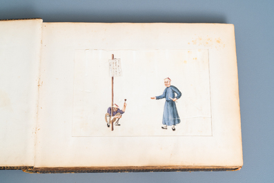 Chinese school, Canton, ink and colour on paper, 19th C.: an album with 29 landscapes and punishment scenes
