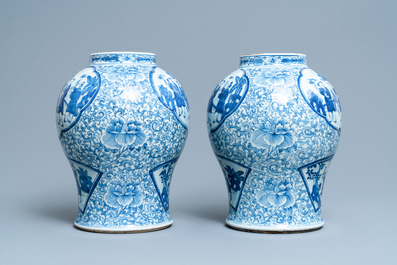 A pair of Chinese blue and white vases, Chenghua mark, 19th C.