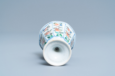 A Chinese octagonal famille verte stem cup, Kangxi