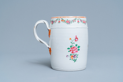 A Chinese famille rose armorial mug and a faux-bois border plate, Qianlong