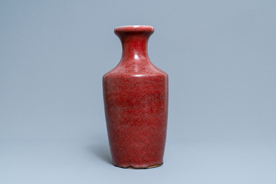 A Chinese monochrome copper red vase, 19th C.