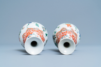 A pair of Chinese famille verte triple gourd vases, Kangxi