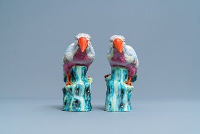 A pair of Chinese famille rose models of kingfishers, Qianlong