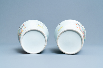 A pair of Chinese famille rose Yongzheng-style vases, 19/20th C.