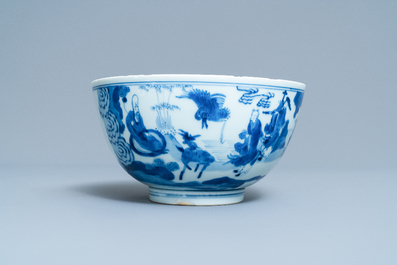 A Chinese blue and white 'immortals' bowl, Kangxi