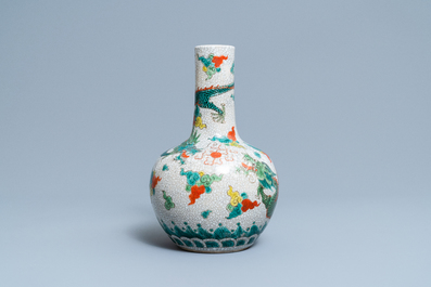 A Chinese famille verte 'dragon' bottle vase, 19/20th C.