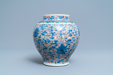 A Chinese wucai vase with floral design, Transitional period