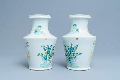 A pair of Chinese famille rose Yongzheng-style vases, 19/20th C.