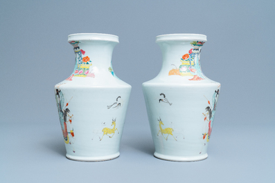 A pair of Chinese famille rose Yongzheng-style vases, 19/20th C.