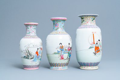 Three fine Chinese famille rose vases, Republic