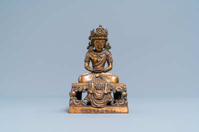 A Chinese gilt bronze figure of Buddha Amitayus, Qianlong, dated 1770