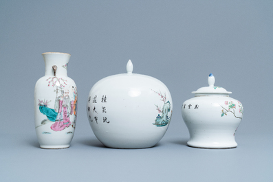 Six various Chinese famille rose and qianjiang cai vases, 19/20th C.