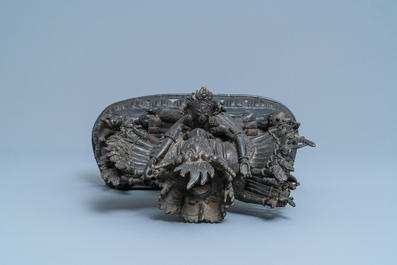 A Tibetan bronze group of Mahakala and his consort Yab-Yum, 19th C.