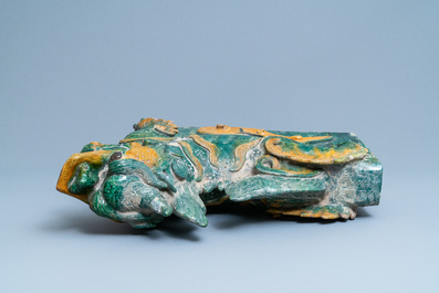 A pair of large Chinese sancai-glazed dragon roof tiles, Ming/Qing