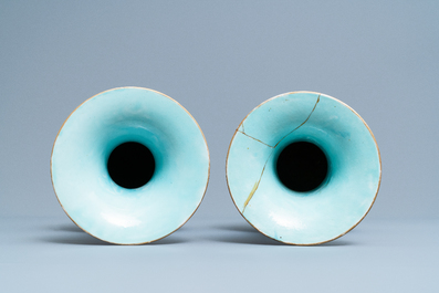 A pair of Chinese famille rose 'millefleurs' vases, Qianlong mark, Republic