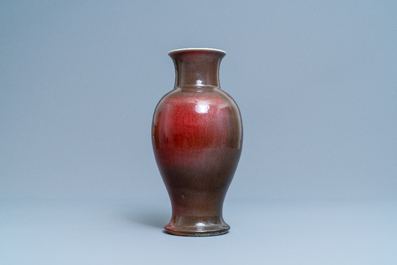 A Chinese three-colour flamb&eacute;-glazed vase, 19th C.