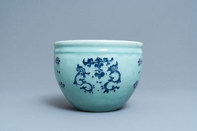 A Chinese blue and white celadon-ground jardini&egrave;re, Qianlong