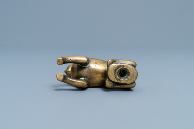 A bronze luster ornament in the shape of a lion with a man's head, Nuremberg, Germany, 14th C.