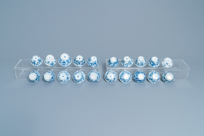 Twenty Chinese blue and white cups and twenty-four saucers, Kangxi