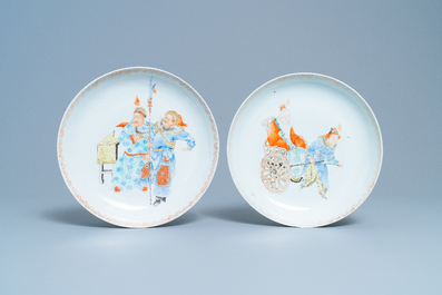 Twee polychrome Chinese Canton schotels, 19e eeuw