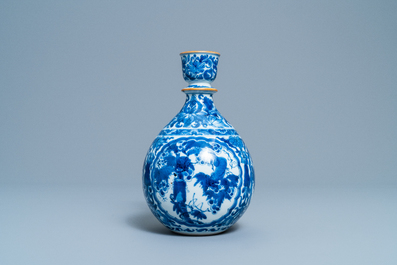 A Chinese blue and white 'squirrel and grapevine' huqqa base, Kangxi