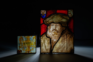 Two stained glass fragments, Flanders or France, one dated 1532