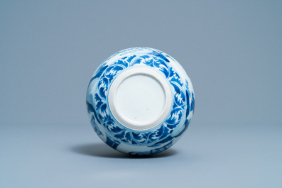 A Chinese blue and white huqqa base with a narrative design, Kangxi