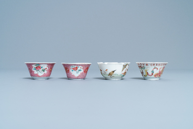 A Chinese famille rose VOC-cup, a Pronk-cup and two cups and saucers, Yongzheng/Qianlong