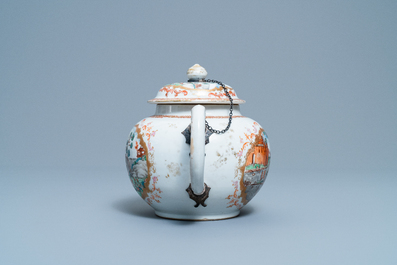 A large Chinese famille rose Meissen-style teapot and cover, Qianlong