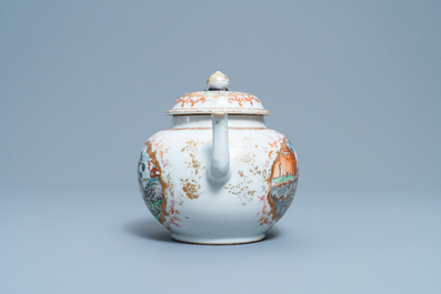 A large Chinese famille rose Meissen-style teapot and cover, Qianlong