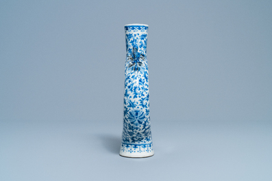 A Chinese blue and white moon flask vase with topographic medallions, 19th C.