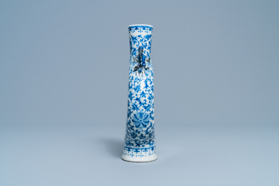 A Chinese blue and white moon flask vase with topographic medallions, 19th C.