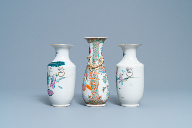 Five Chinese famille rose vases, 19th C.