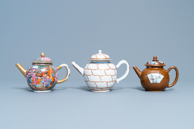 Three various Chinese porcelain teapots and covers, Qianlong
