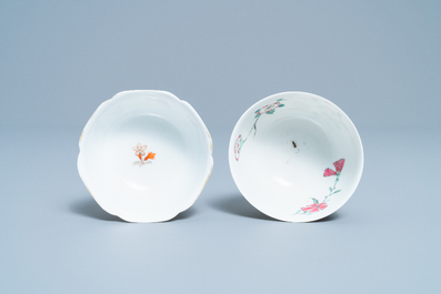 A Chinese gilt-decorated cup and saucer and a floral famille rose cup, Yongzheng